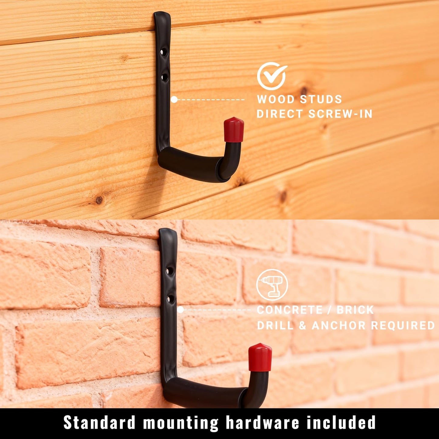 BRCRXW 6 Pack Garage Hooks Heavy Duty, 5.51 Inch Easy to Install Steel Ladder Storage Hooks, Wall Mount Organizer with EVA Pads for Kayaks, Bikes, Chairs, Tools