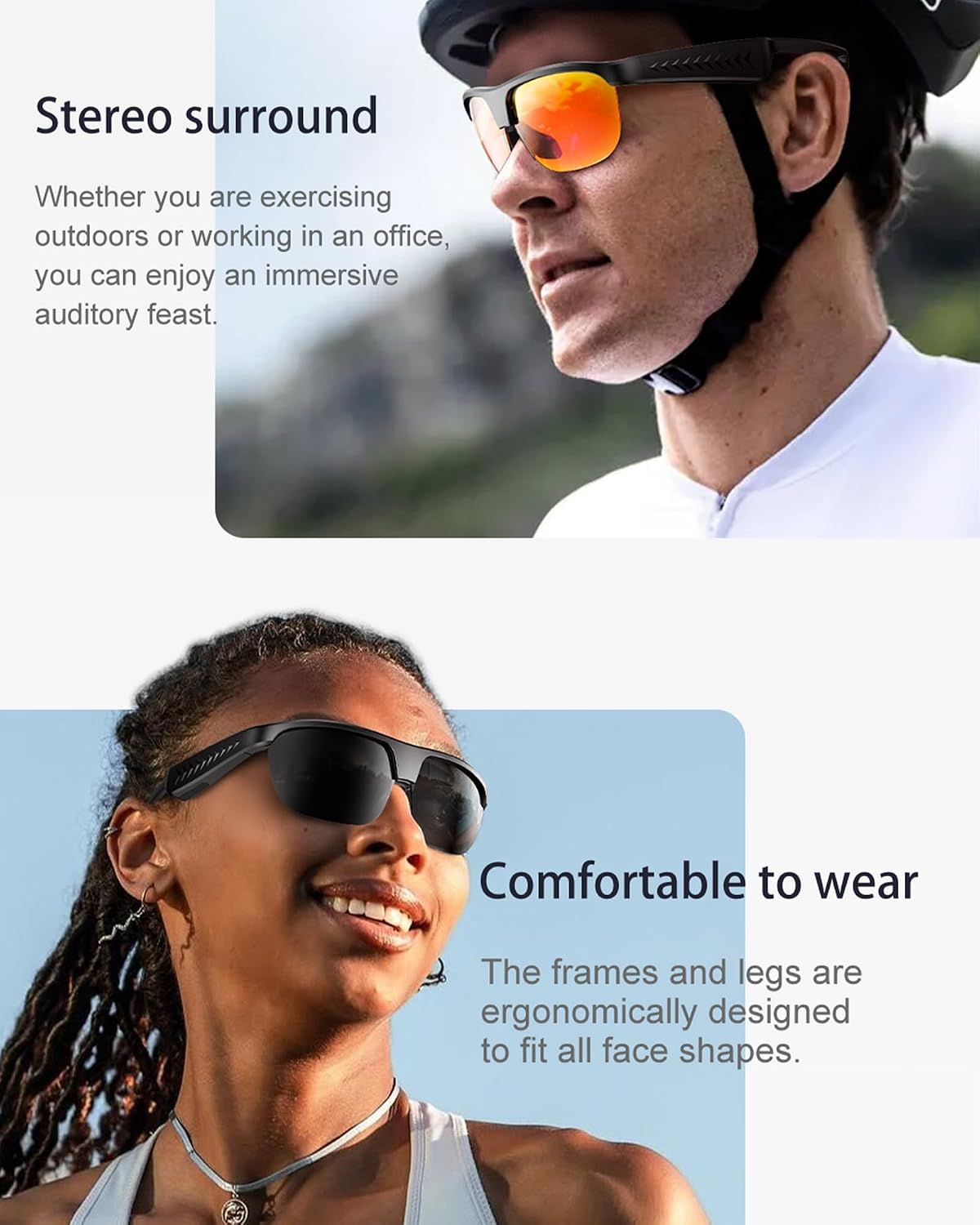 Coucur Bluetooth Glasses with Bluetooth Speaker-No Camera Smart Glasses UV Protection Polarized Sunglasses, Touch