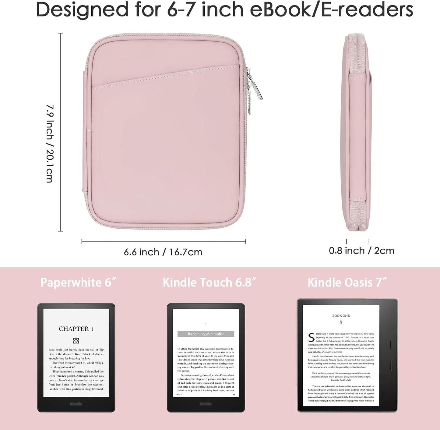 Cayeelu 6-7 Inch Padded Sleeve Pouch for eBook/E-Reader/Kindle Paperwhite/Kindle Oasis (Pink-PU)