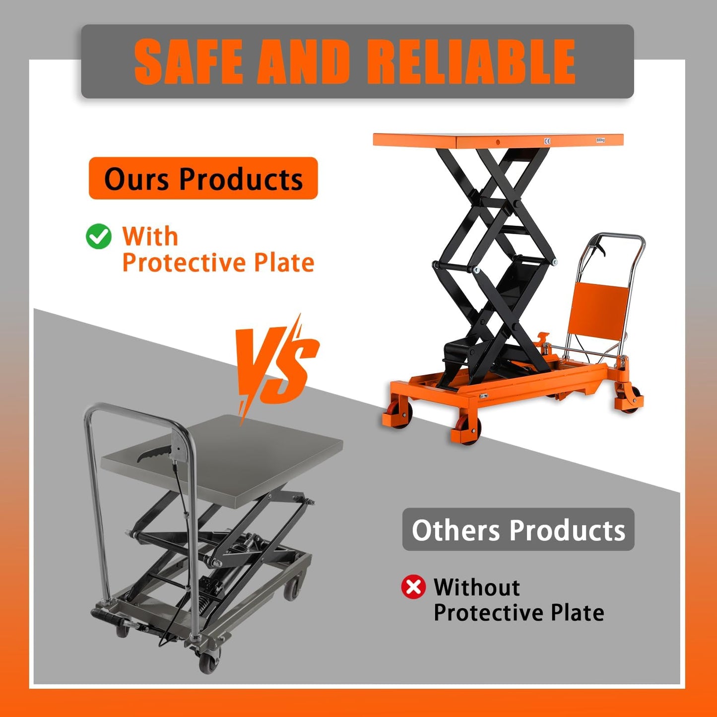 T Tory Carrier Hydraulic Manual Scissor Lift Table Cart, 330 lbs Capacity 43.3" Lifting Height, 4 Wheels Lift Table and Safety Back Guard for Material Handling
