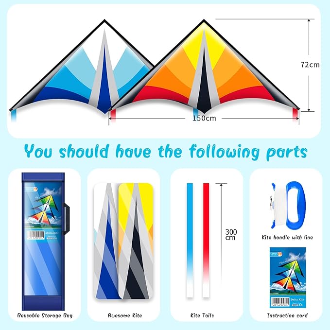 Delta Beginner Kite for Kids & Adults, Easy to Fly Beach Kite