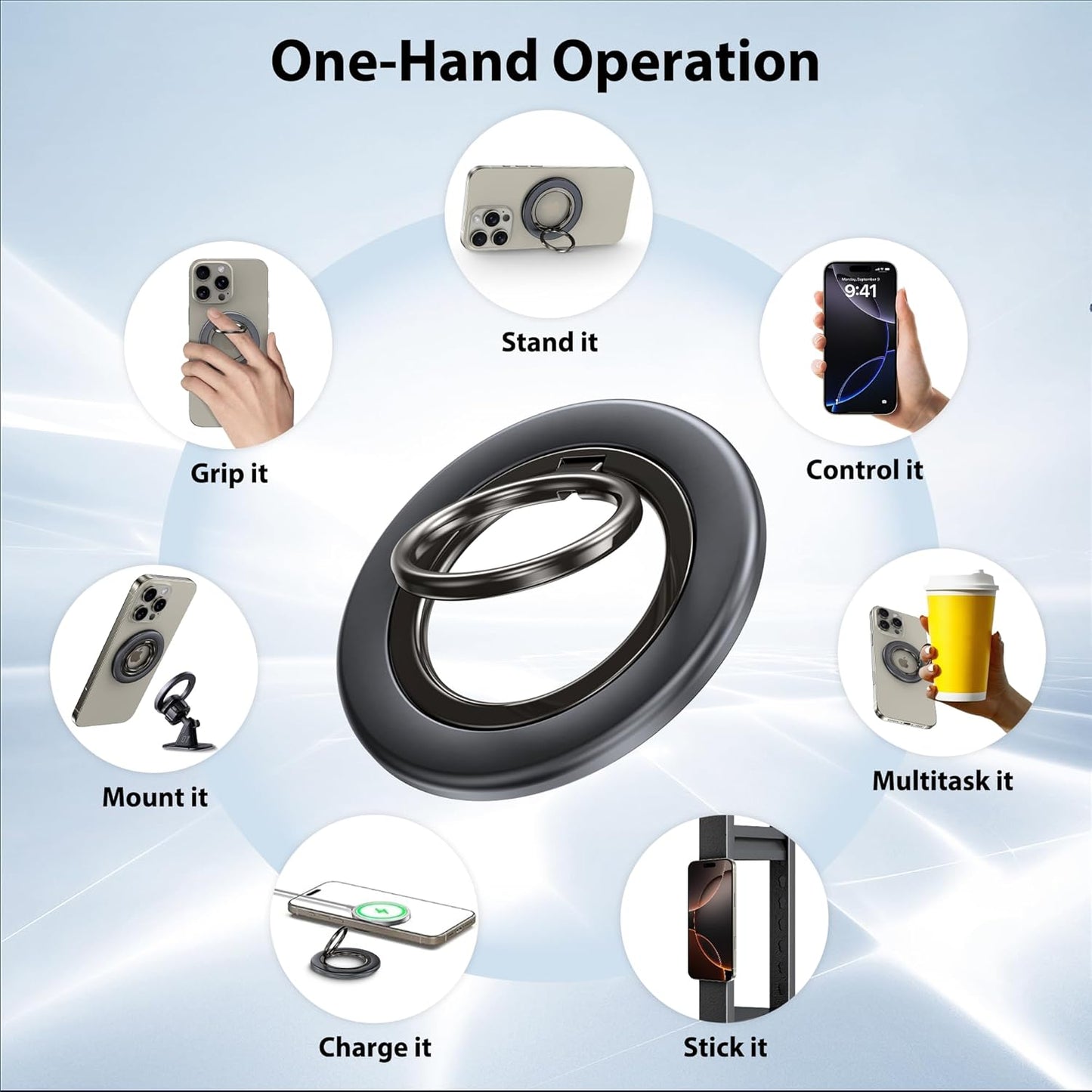 CreaDream 2PC 360 16 15 14 13 Magnetic Phone Ring Holder for MagSafe, Rotation Magnet Cell Phone Finger Ring Grip