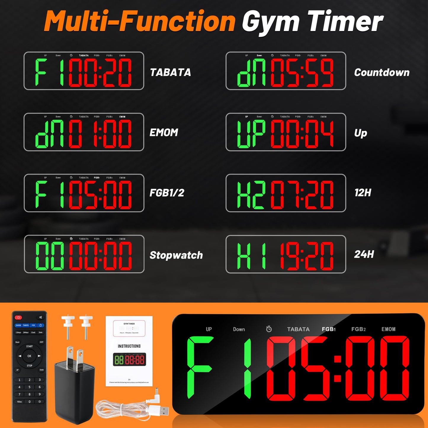 Faweskiy Upgraded Gym Timer Clock for Tabata/FBG/EMOM - Large Workout Clock for Home Gym with Remote Control, Count Down & Up | Stopwatch, Fitness Digital Timer for Home/Yoga/Boxing/Garage