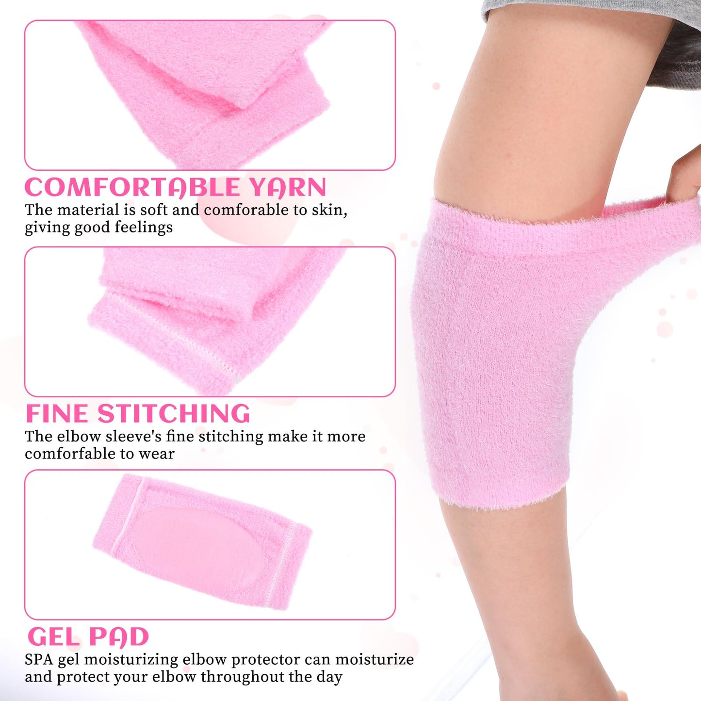 Piriuuo 2 Pairs/4 Pcs Elbow Moisturizing Sleeve, Elastic Gel Elbow Pads for Women, Soft Sleeve Elbows Protector for Spa Moisturizing Dry Cracked Skin Care (Pink)