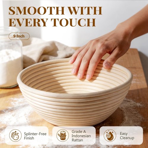 Banneton 2-Pack Bread Proofing Baskets | 9-Inch Round Natural Rattan for Sourdough Baking