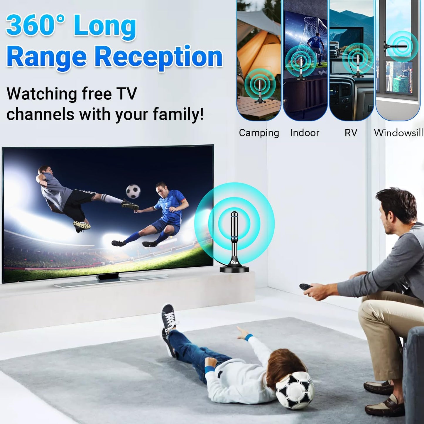 DTVSUBS 2026 360 4K 1080P Digital TV Antenna for Smart TV Indoor, Long Range Reception for Local Channels, HDTV Antenna