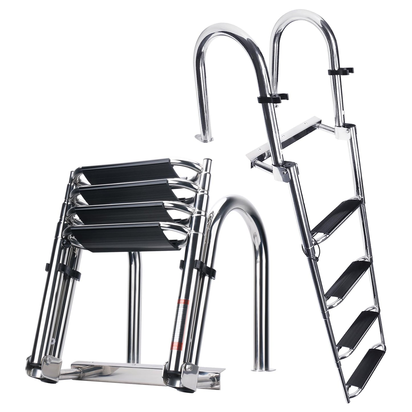 Heavy Duty Pontoon Boat Ladder, 316 Stainless Steel 4 Step Telescoping Folding Rear Entry Inboard Ladder All Welded Reinforce Dock Swim Deck Ladder with Wide Steps Strong Handrails