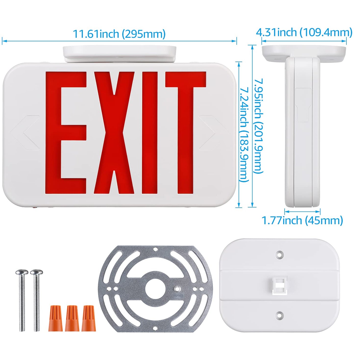 TORCHSTAR LED Exit Sign, Emergency Exit Light with Battery Backup, Double Face, UL 924, AC 120/277V, Damp Location, Hardwired Red Letter Exit Lights for Business Indoor, Pack of 2