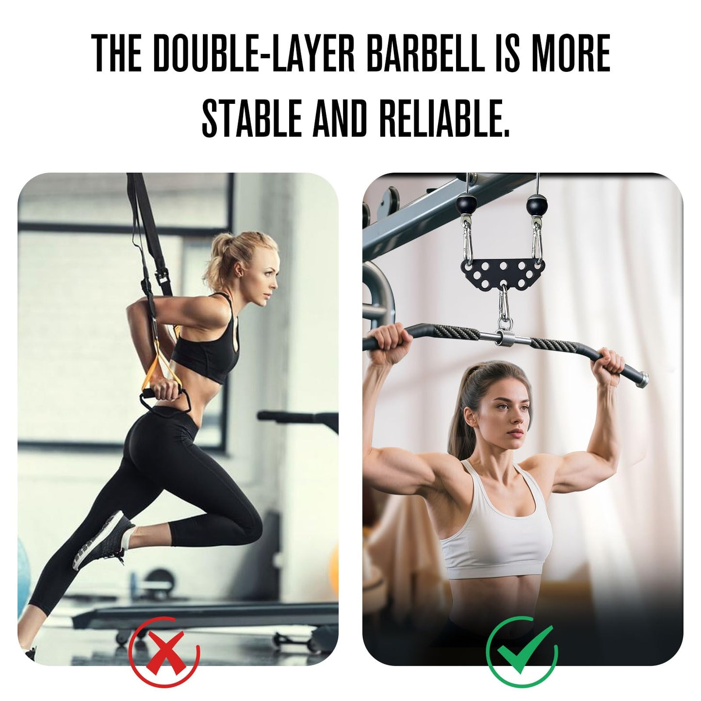 ANOSWXG Multi-Grip LAT Pull Down Bar for Home Gym Fitness, Spreader Plate LAT Pulldown Attachments for Pulley System Cable Machine, Double to Single Cable Attachment Exercise Handle (Black, minimum)