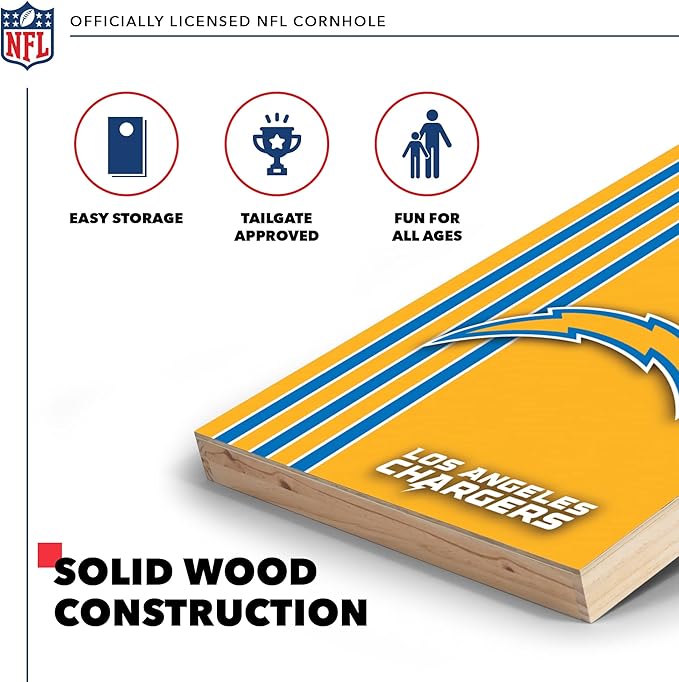 NFL 2' x 3' Solid Wood Cornhole Set with Direct Print HD Team Graphics – Great Gift for Any Football Fan! Bean Bag Toss Family Outdoor Games
