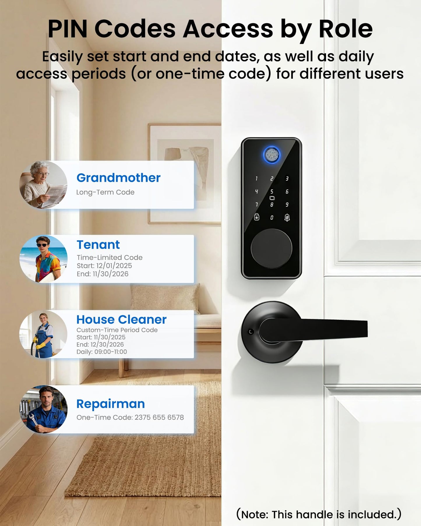 IBLOG Smart Lock with 2 Lever Handle Set, Fingerprint Keyless Entry Door Lock Front Door App Control, Electronic Touchscreen Keypad Deadbolt, Auto Lock, IP54 Waterproof, Easy Install Built-in Doorbell