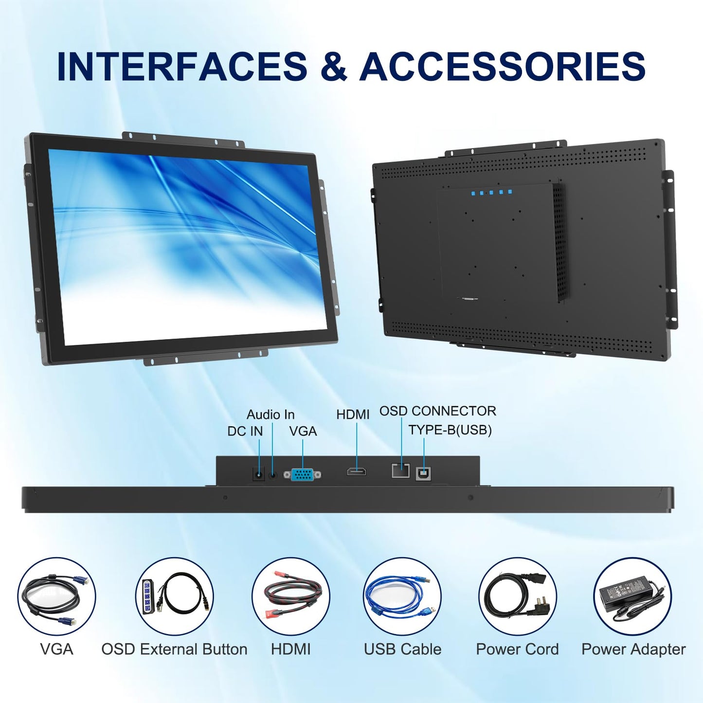 Bosunre 23.8 Inch Multi-Touch Screen Monitor, VESA Mount & Open Bracket Installation,Open Frame Touch Monitor,1920x1080 Resolution for Vending, HMI and Digital Signage 7x24h Work