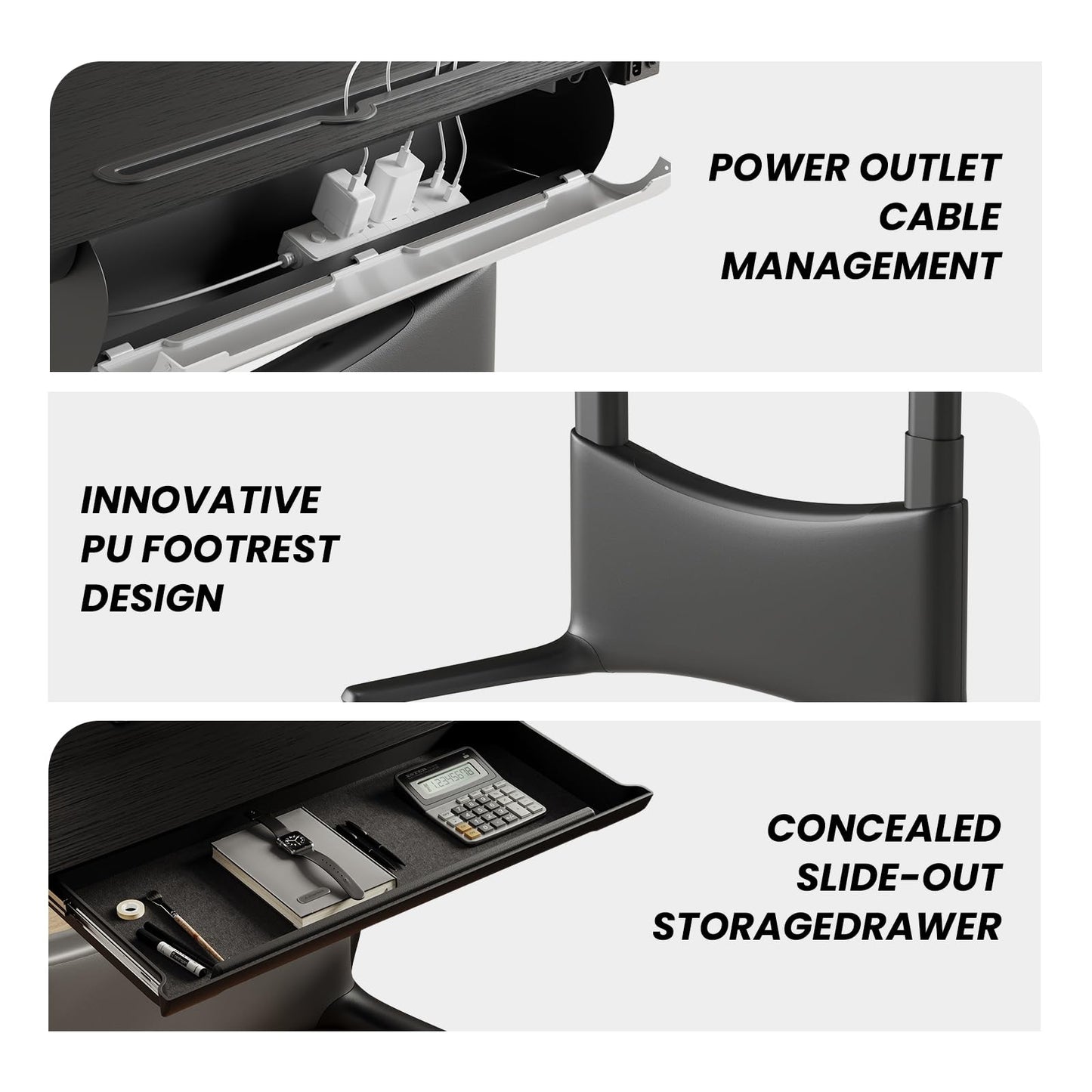COLAMY Electric Adjustable Standing Desk – 48 x 28 Inch Sit Stand Desk with Drawer & Cable Management, Dual Motor Lift System, Ergonomic Footrest, Home Office Table (Veneer Desktop, Black Oak + Black)