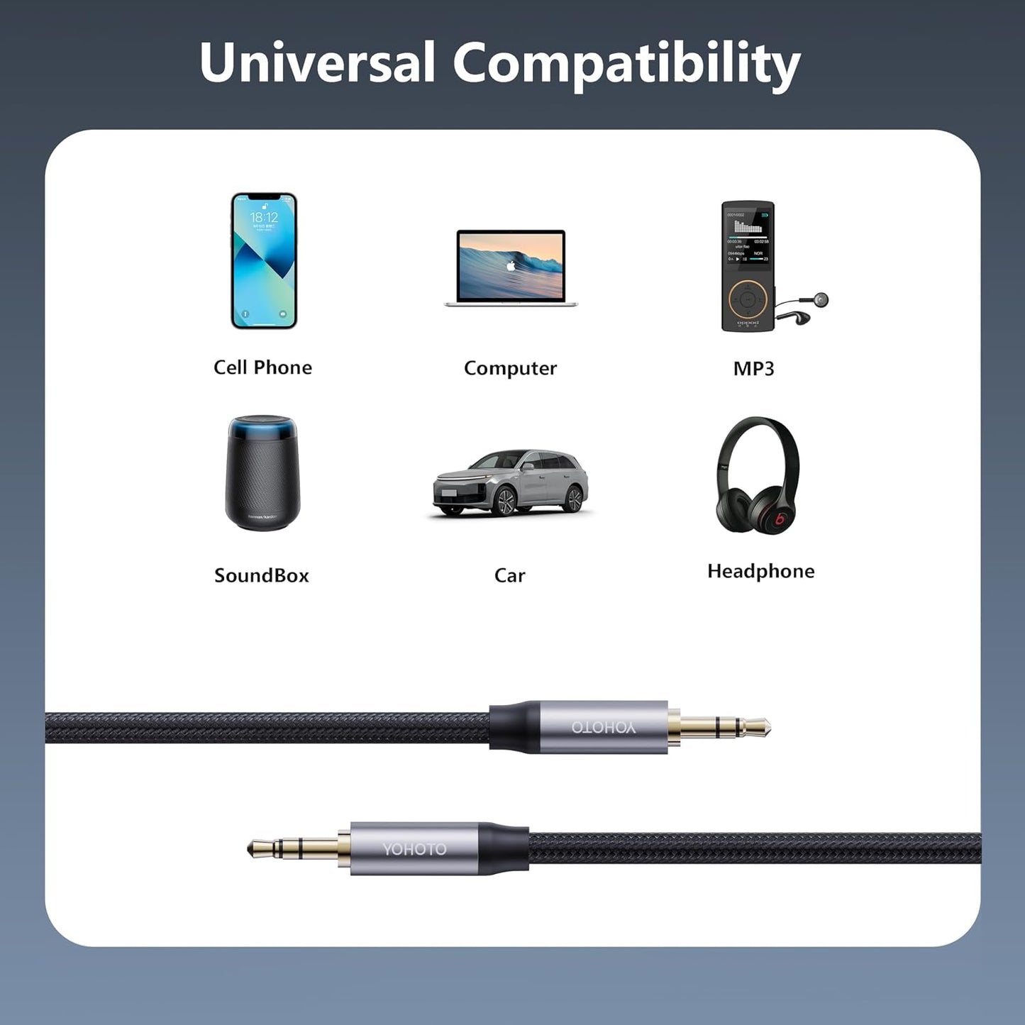 YOHOTO (4FT) AUX3.5mm Audio Cable Nylon Braided Aux Cord Male to Male Stereo Hi-Fi Sound Auxiliary Audio Cable