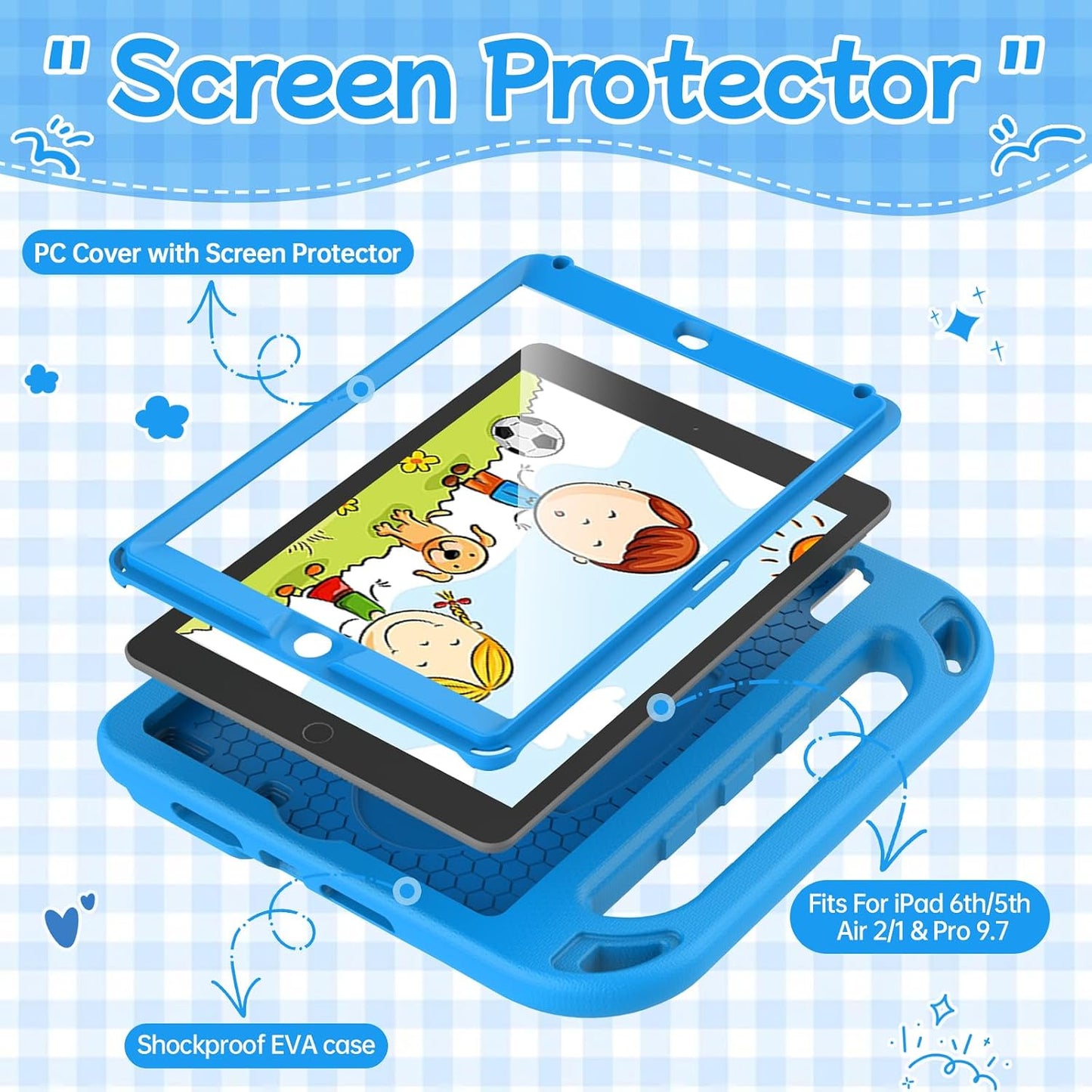 BMOUO 6th/5th 9.7-inch, 2017/2018), 9.7/Air 2 6th 5th Kids Case for iPad Generation (iPad iPad Cas e with Screen