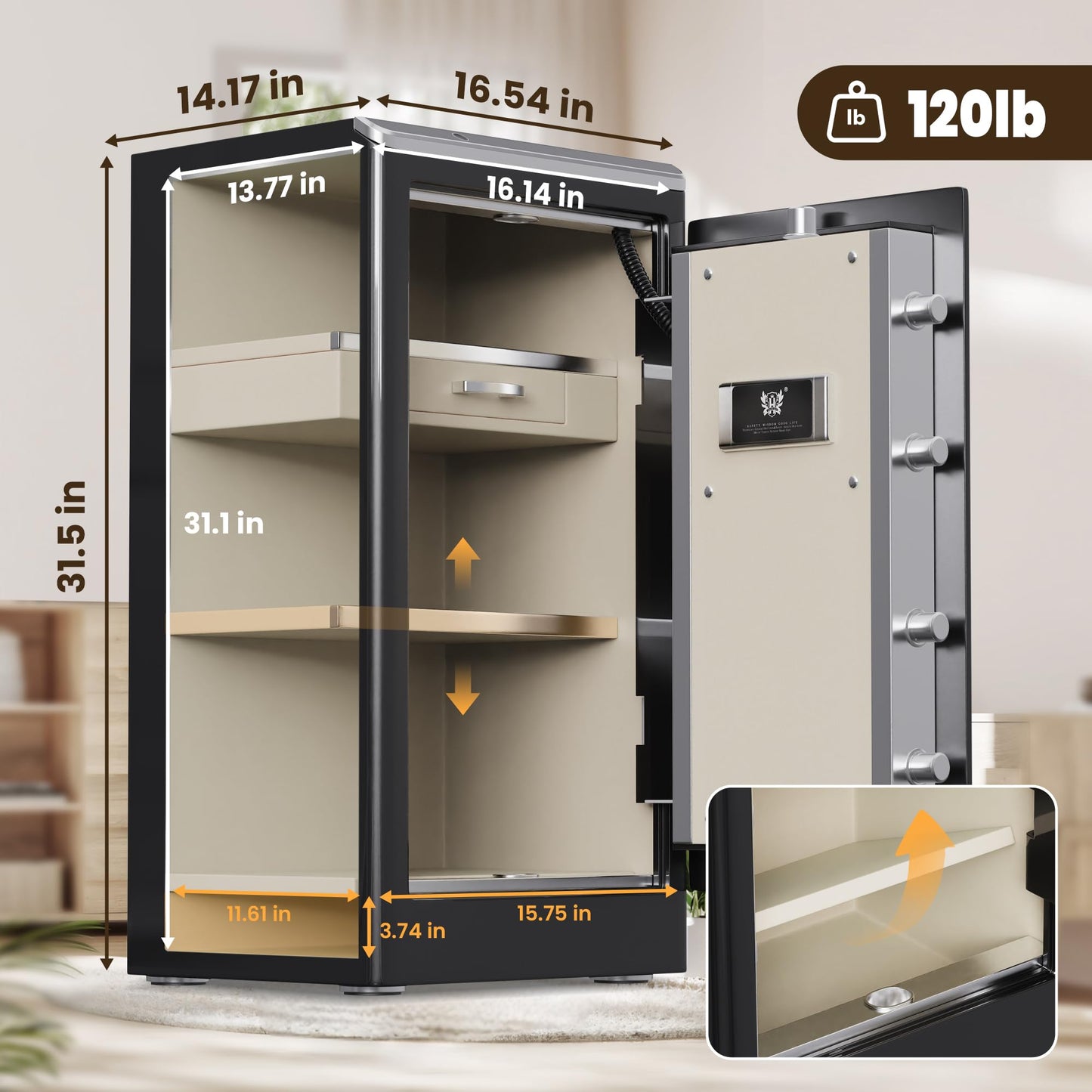 YAYAG 120IB Fireproof Waterproof Extra Heavy-Duty Steel Large Safe Box with Biometric Fingerprint Lock, Touch Keypad, Jewelry Drawer, Voice Prompt, 10.5 CuFt Security Document Safes for Home Office