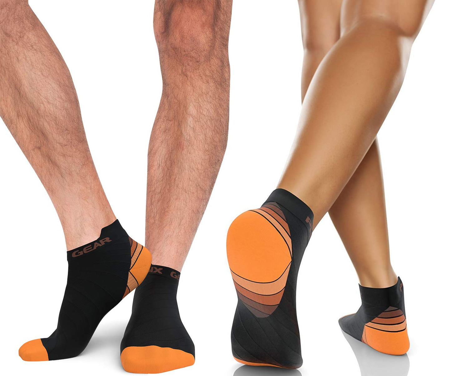 Physix Gear Short Compression Socks for Men & Women - Best Low Compression Socks Women & Men with Arch Support, Ideal for Running, Plantar Fasciitis Comfort, and Swelling - Ankle, Black/Orange, S/M