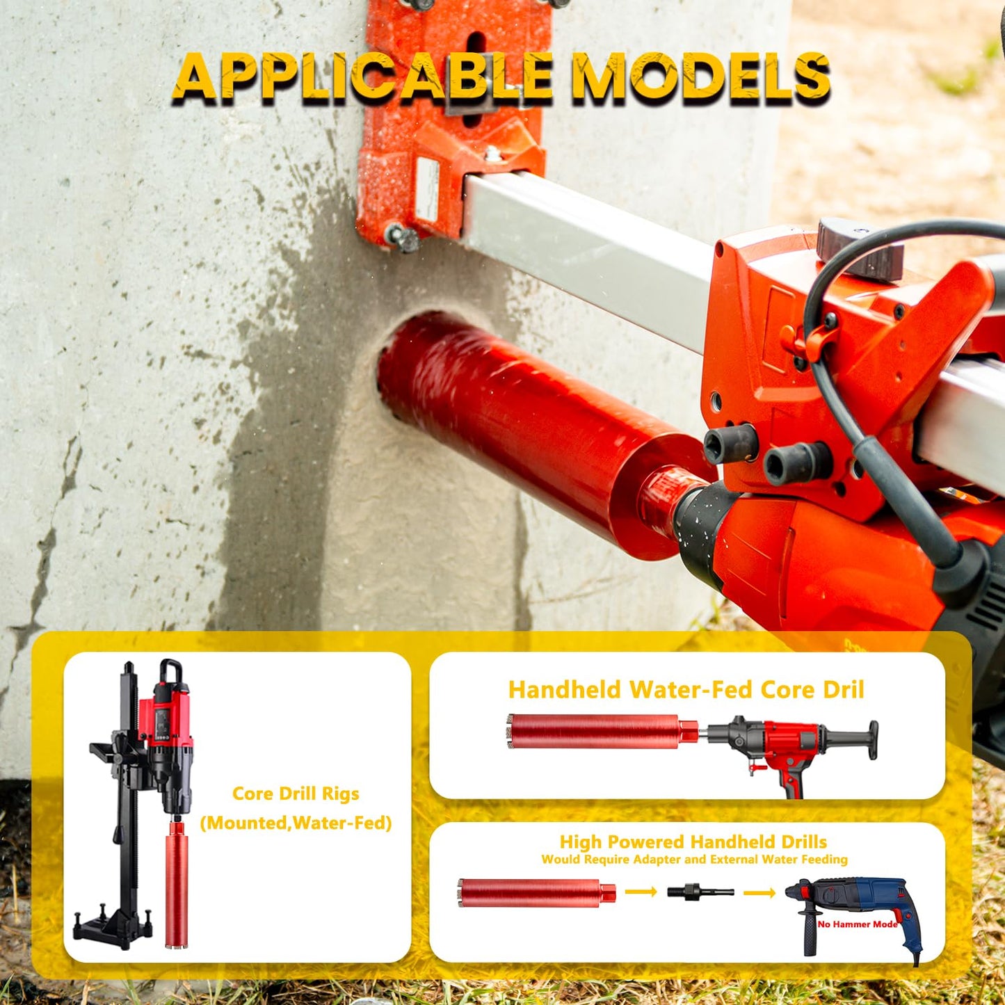 RDT 8" Diamond Drill Core Bits for Concrete Masonry Brick and Stone, Laser-Welded Wet Drill Bit, 14" Drilling Depth, 1-1/4"-7 Arbor, for Construction & DIY Home Renovation