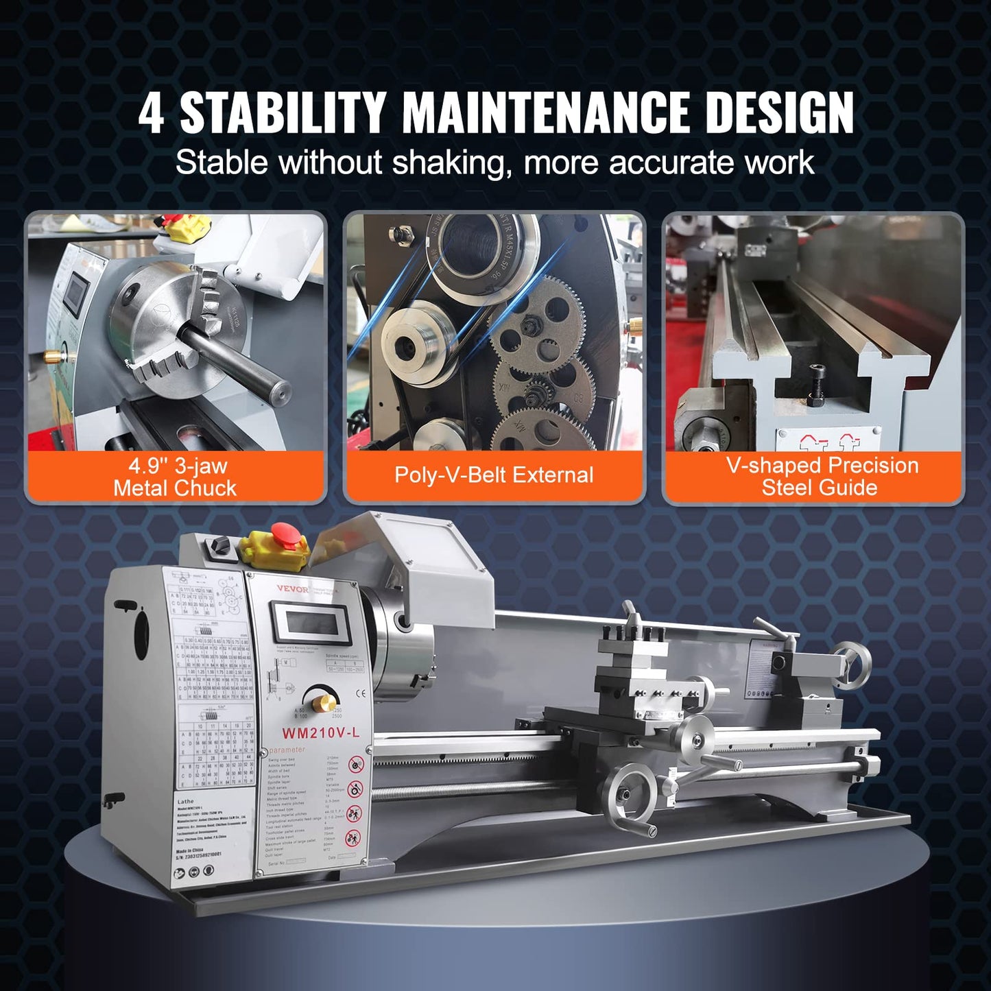 VEVOR Metal Lathe, 8.3'' x 29.5'' Benchtop Metal Lathe 0-2500 RPM Continuously Variable Speed 750W Brushless Motor Metal Gears with LCD Display Metal Lathe Machine