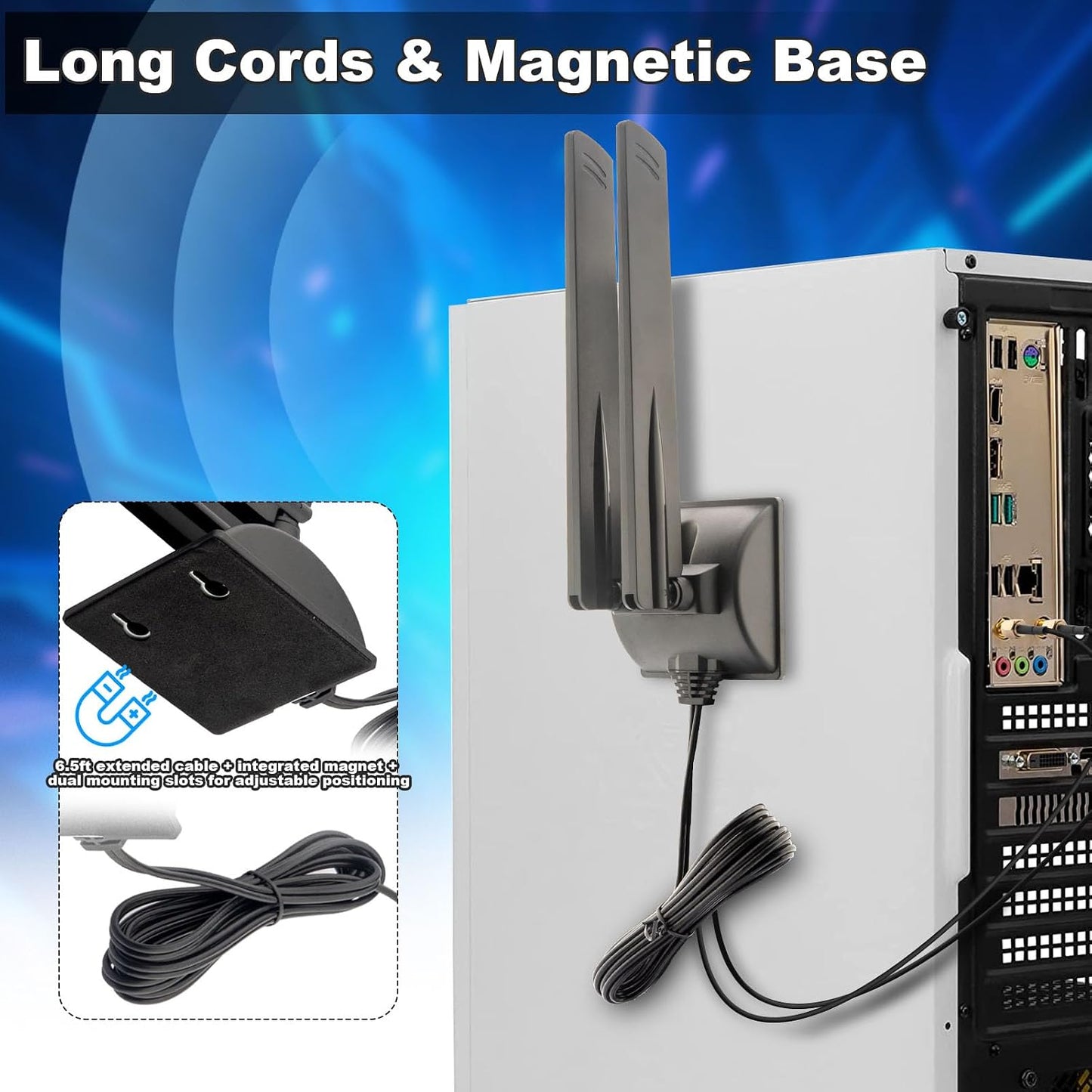 Kaunosta 6E 6GHz 5GHz 2.4GHz WiFi Antenna Tri-Band RP-SMA WiFi Antenna Magnet Mount Base for PC Desktop Computer