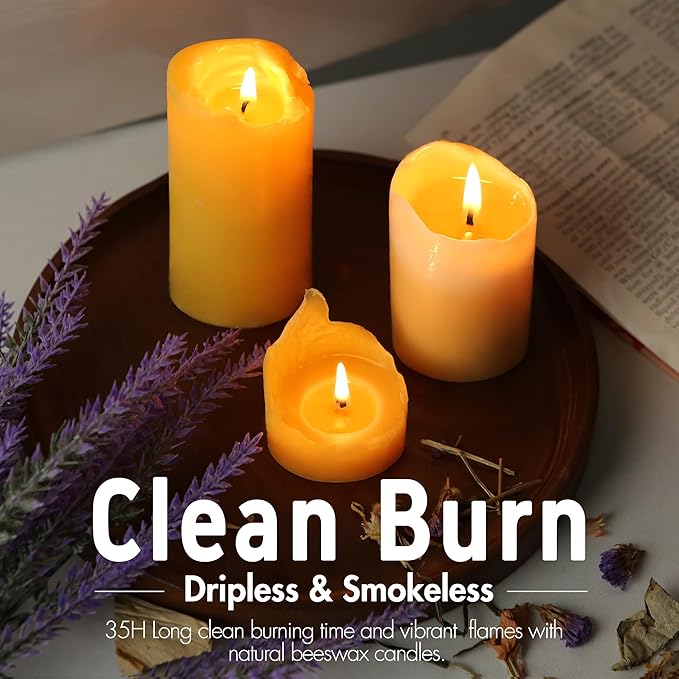 Natural Beeswax Candles 4 Packs, Beeswax Pillar Candles with 140 Hours Burn Time, Organic Emergency Candle Long Burning for Home Room, Smokeless & Dripless, 2x4 inch