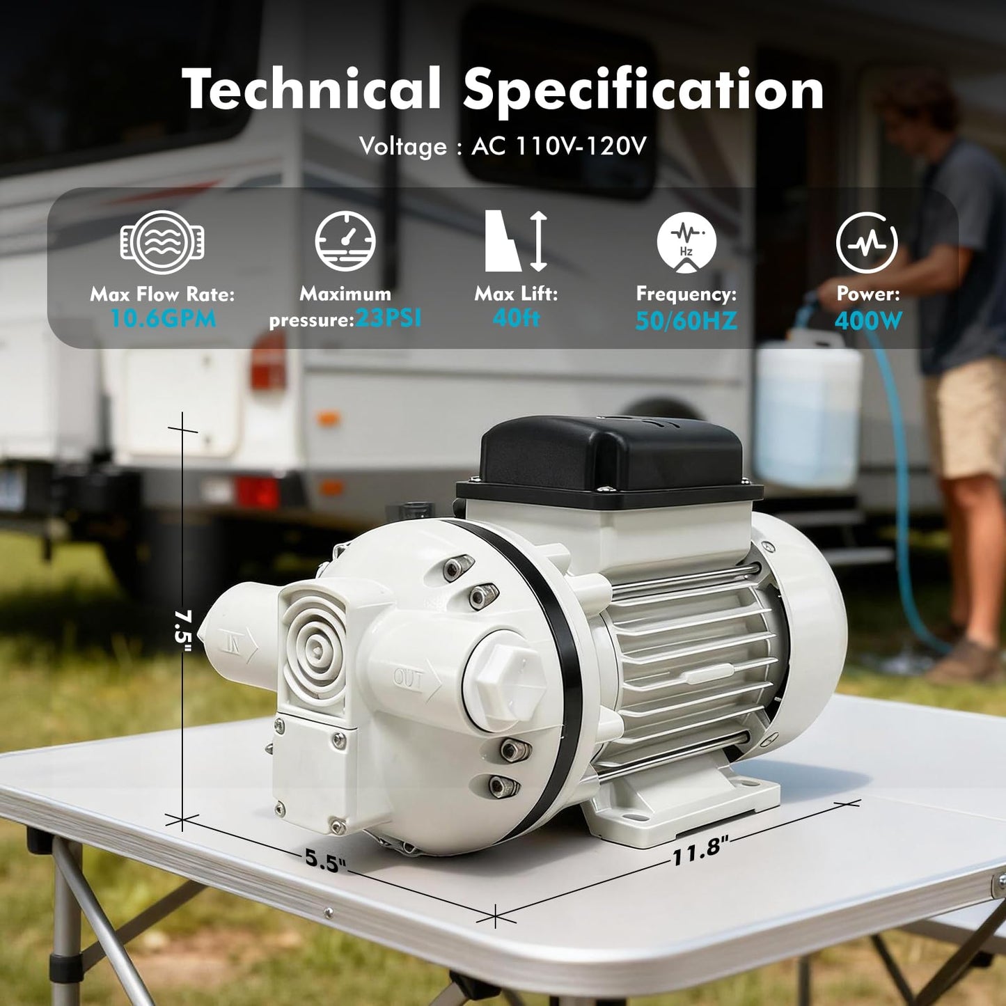 AC 110V-120V Diesel Exhaust Fluid Transfer Pump Self-Priming Electric Diaphragm DEF Pump for Urea, Oil, Water & Irrigation.Diaphragm Pumps with 400W, 10.6 GPM, 36ft Lift（White）