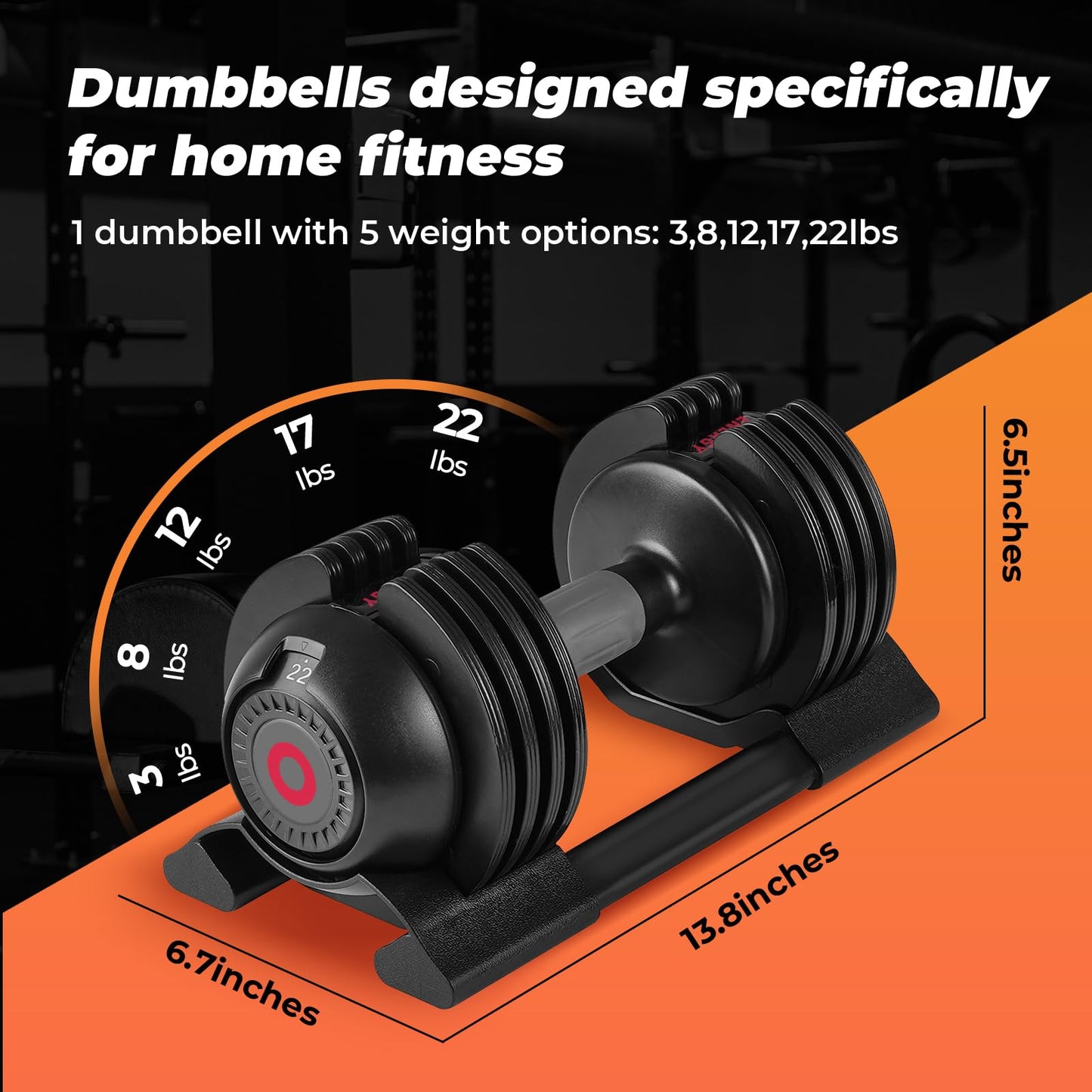 Adjustable Dumbbell Set: 22LBS/52LBS Dumbbell Set with Tray for Fitness, Fast Adjust Weight by Turning Anti-Slip Handle, Suitable for Men and Women