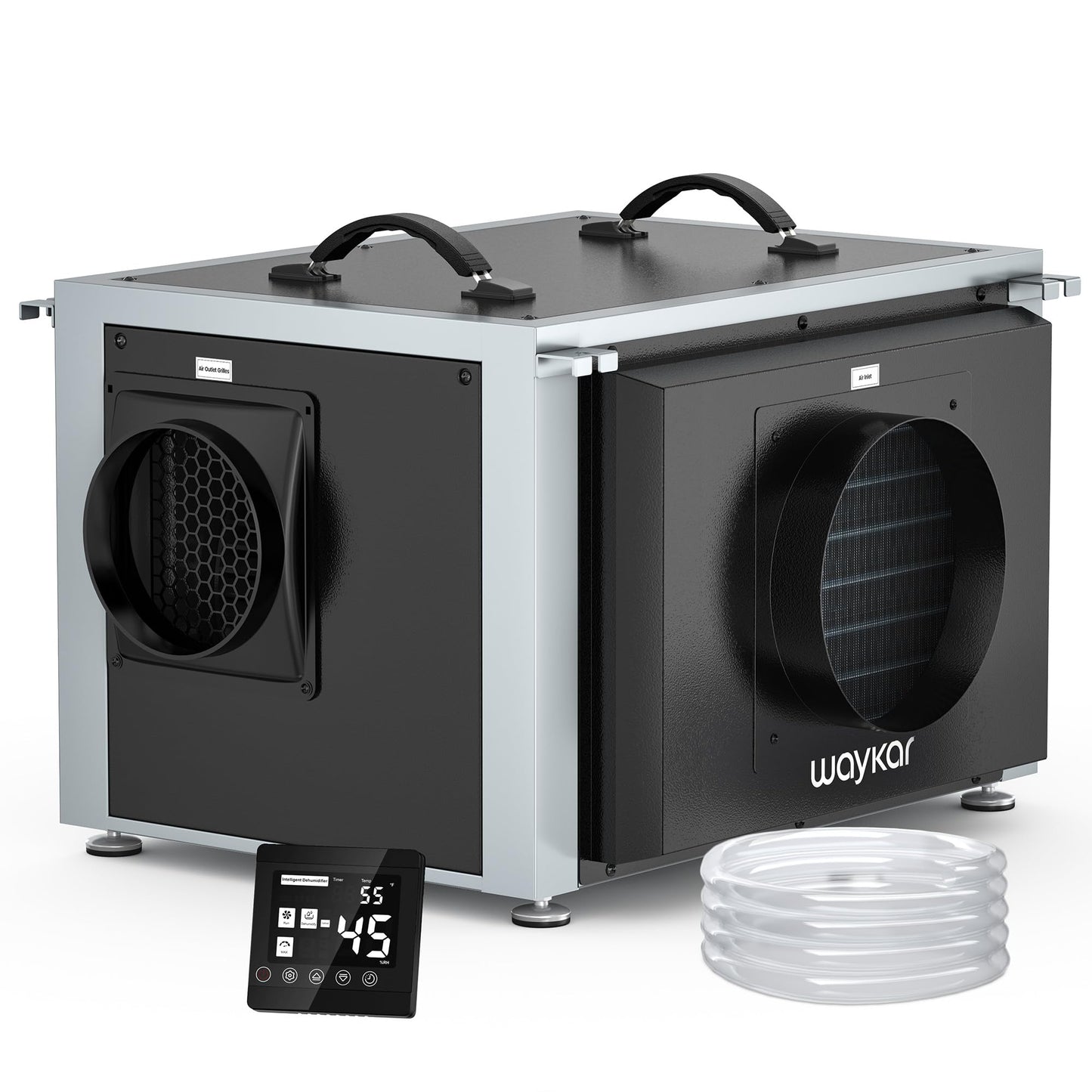 Waykar 125 Pints Crawl Space Dehumidifier with Remote Control and Pump, Dual Duct HVAC Commercial Whole-House Dehumidifier for Basement, Industrial Water Damage Unit - 5-Year Quality Coverage