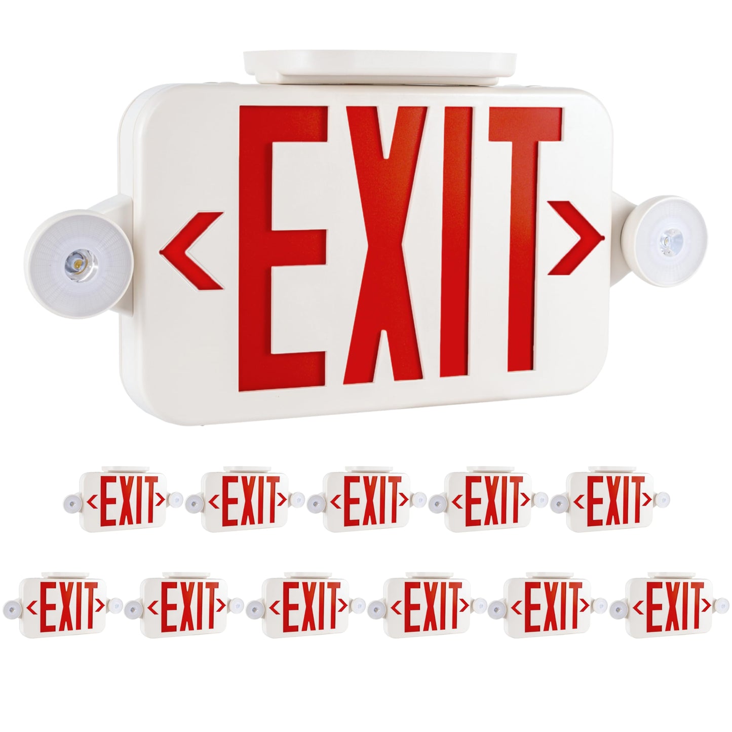 Gruenlich LED Exit Sign Combo with Emergency Lights, Adjustable Heads, Battery Backup, UL 924 Qualified, AC 120-277V, Commercial Emergency Exit Light for Business- 12 Pack