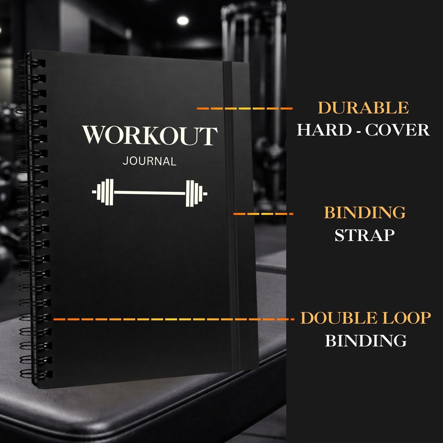 Workout Journal for Men – Fitness Journal & Workout Logbook, Gym Fitness Planner Journal with 52 Weeks of Tracking - Exercise Book for Weight Loss & Training – 8.2 x 6 inches – Spiral Hard-Cover - Black