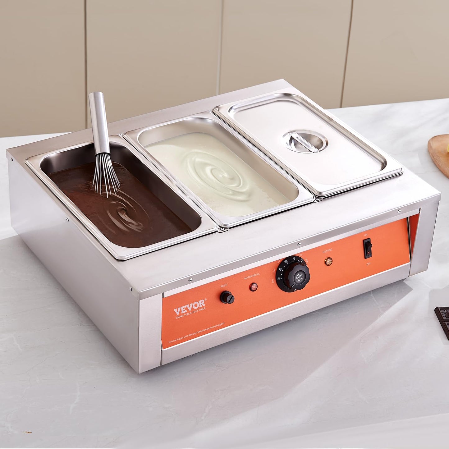 VEVOR Chocolate Tempering Machine, 26.5 Lbs 3 Tanks Chocolate Melting Pot Temp Control 86~185℉, 1500W Stainless Steel Electric Commercial Food Warmer for Chocolate/Milk/Cream Melting and Heating