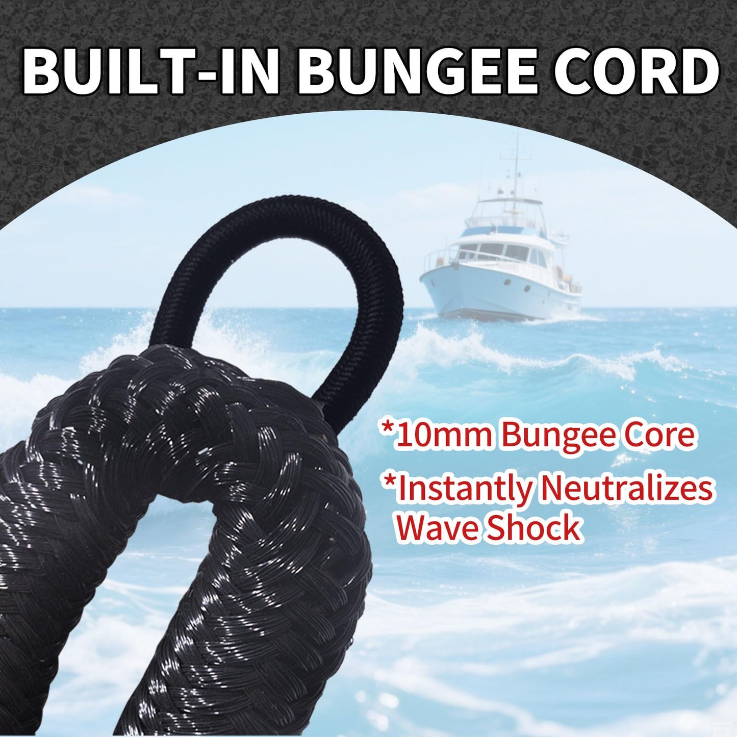 ZRSCHYG Bungee Dock Lines for Boats 2FT, Boat Tie Downs for Dock with Hooks, Elastic Dock Ties for Small Boat Jet Ski Kayak Mooring (2 Foot, 2-Pack, Black)