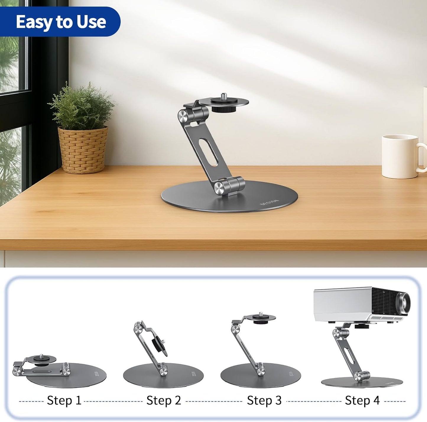 BESIGN PS01 1/4 inch Projector Foldable Mount Stand, Angle Adjustable Projector Stand with Mounting Screw