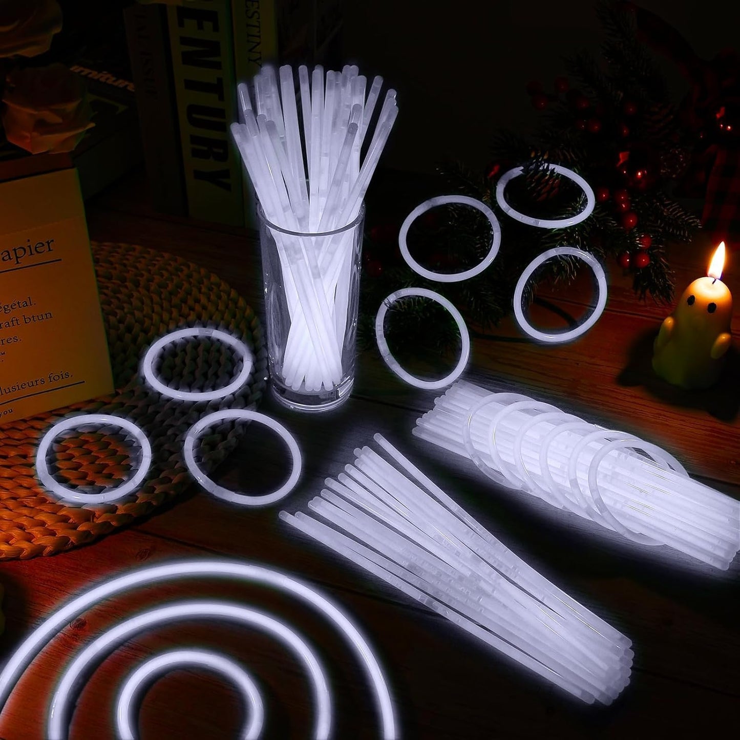 Skiennix 200 Pack Glow Sticks - 8'' White Light-Up Party Favors with Connectors for Birthdays & Holidays