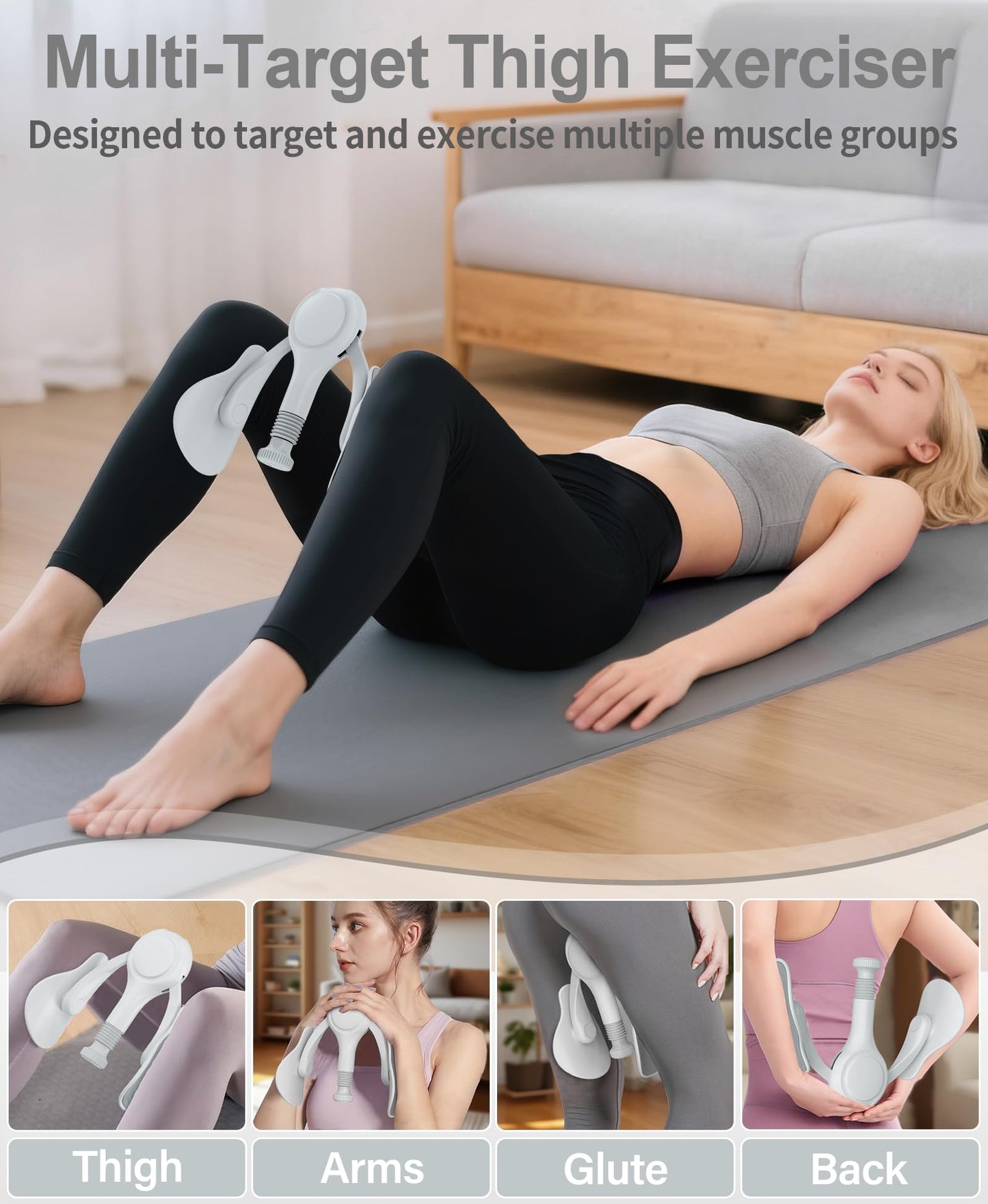 Pelvic Floor Exercise Devices Kegel Exerciser Muscle Trainer 15-70lbs Adjustable for Women/Men, Inner Thigh Exerciser Hip Abductor Machine with Resistance Band, Leg Workout (Grey)