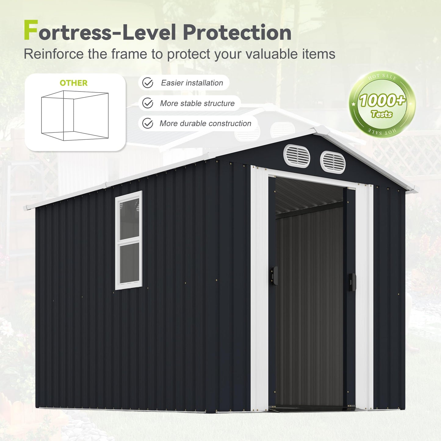 KEIKI 8x6 FT Outdoor Storage Shed, Metal Garden Shed, Heavy Duty Tool Shed, Lockable Weatherproof Storage House with Air Vents for Backyard Patio Outdoor Storage, Dark Gray