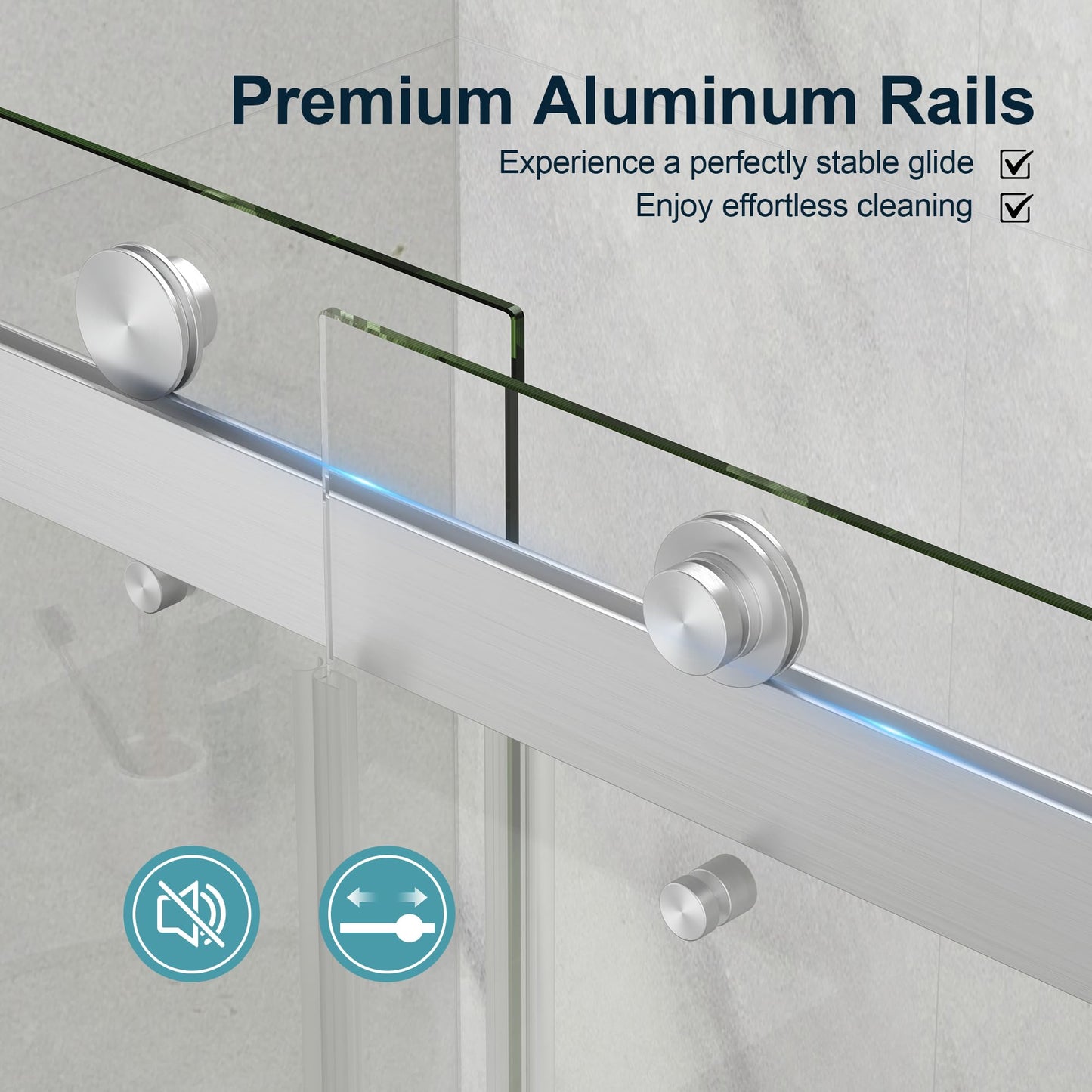 KPUY Frameless Shower Door, 49-54" W x 76" H Double Sliding Glass Shower Door, 1/4" (6mm) Thick Tempered Clear Glass with Explosion-Proof Film Nano Coating, Brushed Nickel