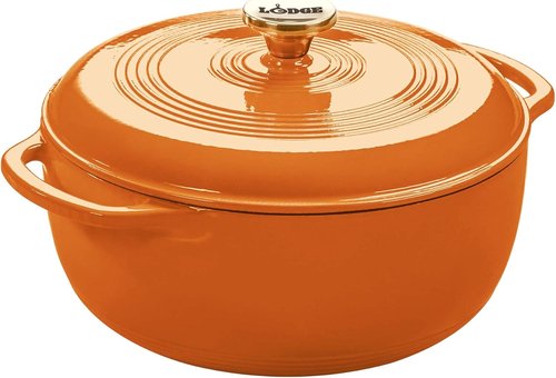 Lodge Essential Enamel Cast Iron Dutch Oven - 6 Quart Moisture-Sealing Lid & Dual Handles - Apricot Color
