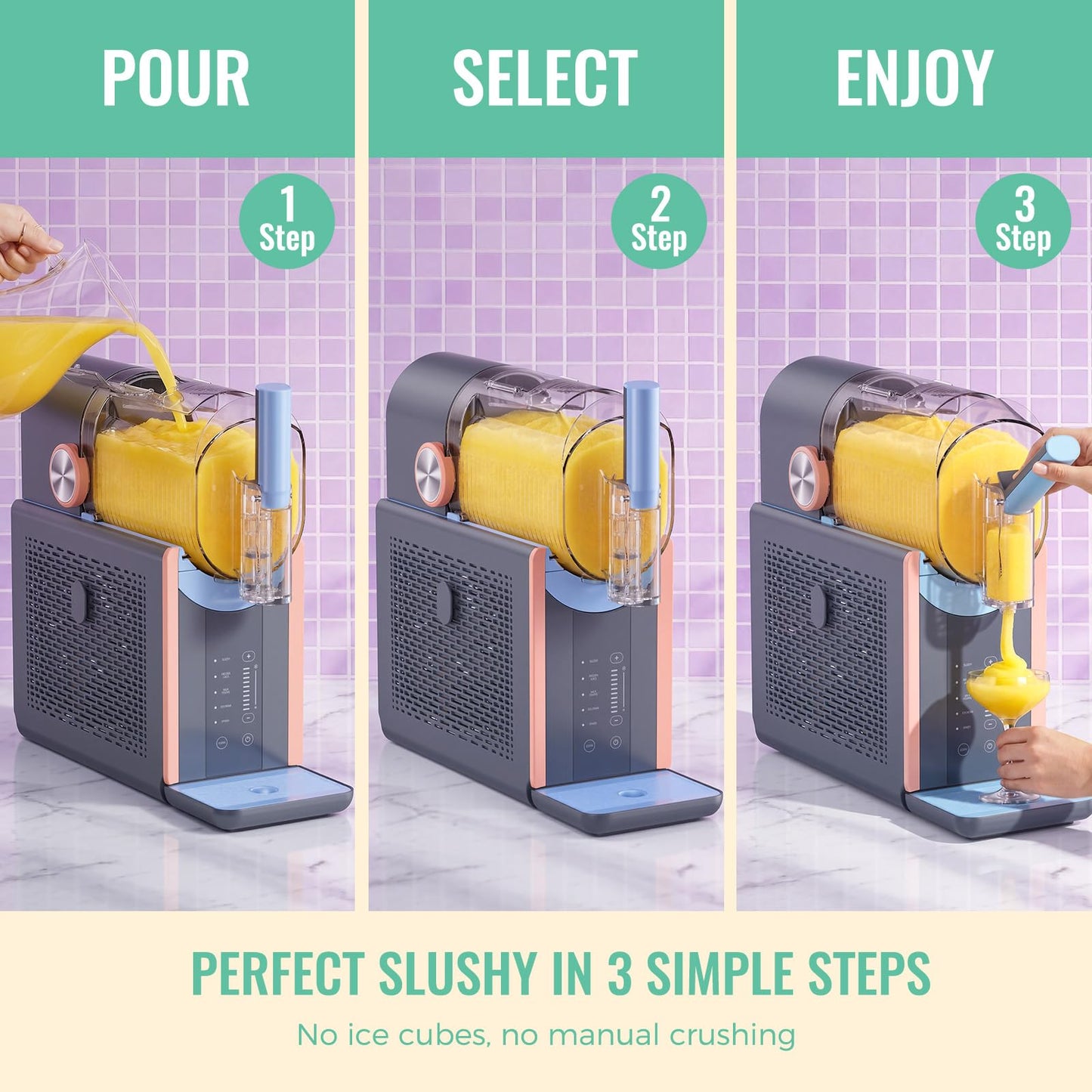 Slushie Machine for Home, 66oz Smart Frozen Drink Maker, 5 Programs & Clean Mode, No-Ice-Needed Slushy Maker for Margaritas, Smoothies, Milkshakes, Cocktails, and Soft Serve Ice Cream (Peach)