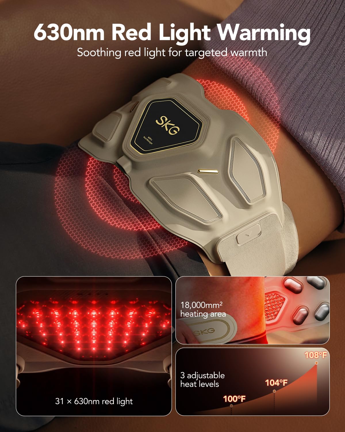 SKG Lower Back Massager for Stress Relief Deep Tissue Fathers Day Adjustable Cordless Heating Pad Infrared Vibrating Back Massager for Mom Grandpa Dad
