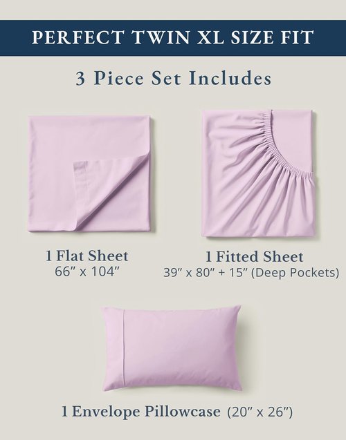 **LANE LINEN 100% Organic Cotton Twin XL Sheets - Extra Large, Fully Elasticized, Machine Washable - Orchid Petal**