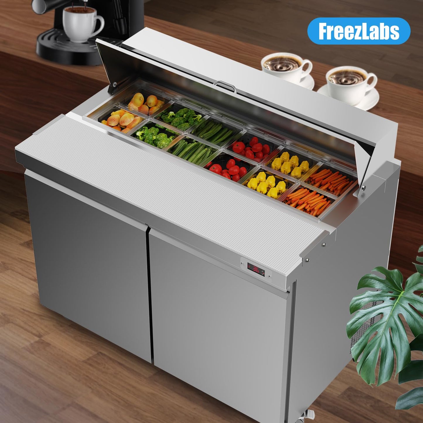 Ferueo 48’’ W Commercial Refrigerator Sandwich Salad Prep Table Refrigerators 2 Door with 12 Pans, Prep Station Fridge for Restaurant, Bars, Shops