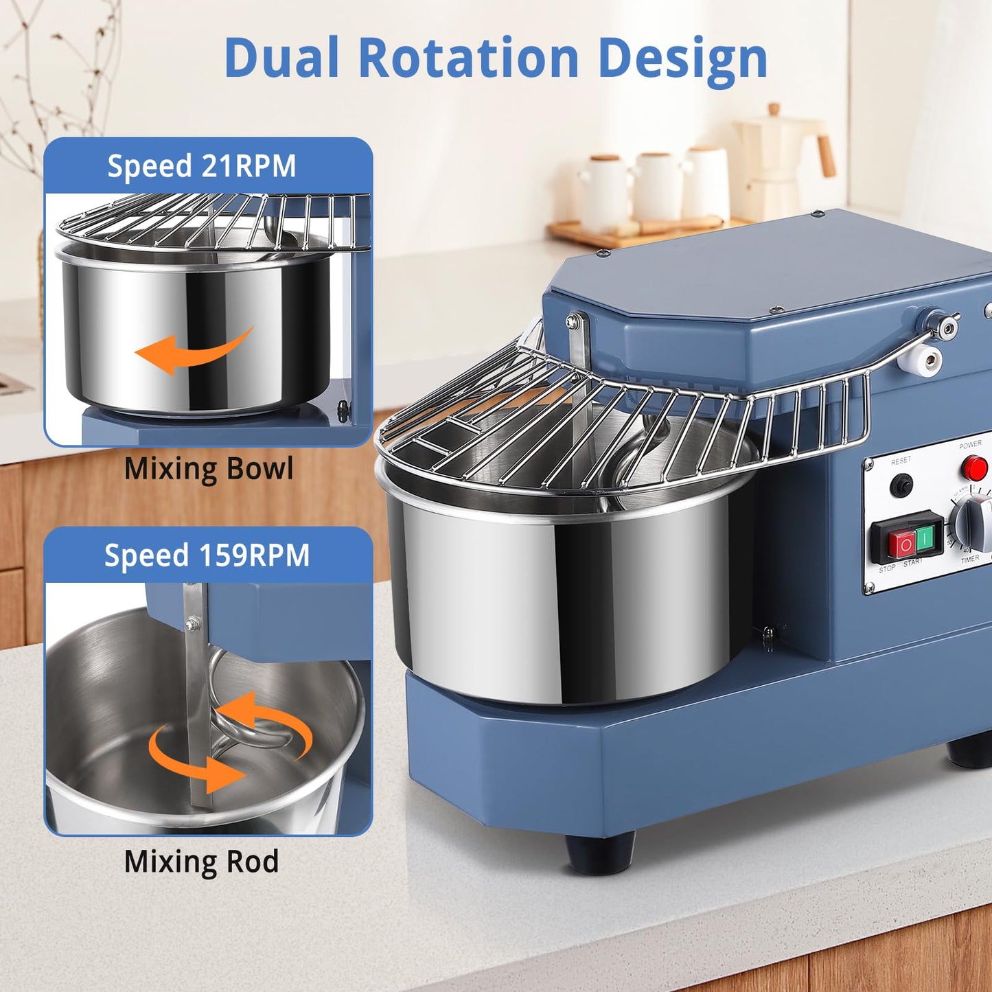 Commercial Dough Mixer, 8Qt Capacity Stainless Steel Bowl, 450W Dual Rotating Dough Kneading Machine with Security Shield & Timer Included, Baking Equipment for Restaurant Pizzeria