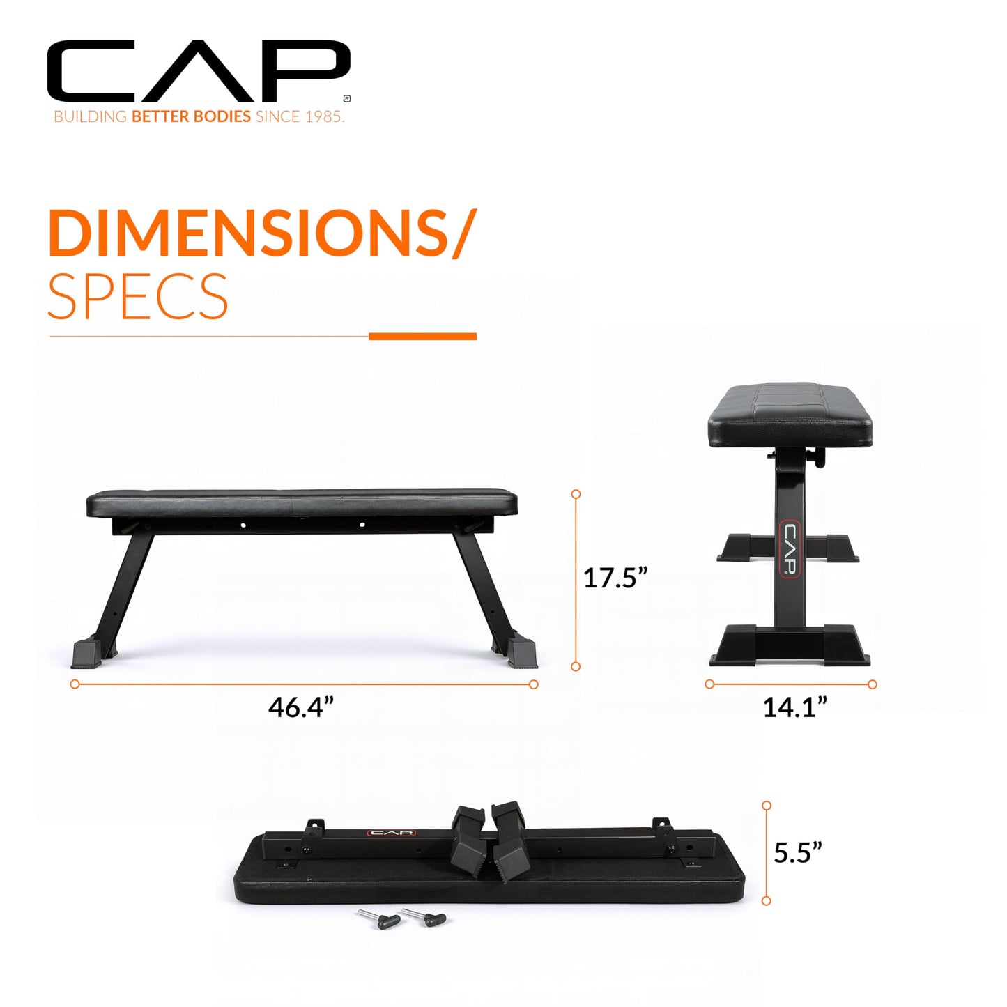 CAP Barbell Foldable Flat Weight Bench | Folding Workout Bench with Steel Frame, Thick Box-Stitched Padding & 600 LB Capacity | Compact Home Gym Strength Training Bench