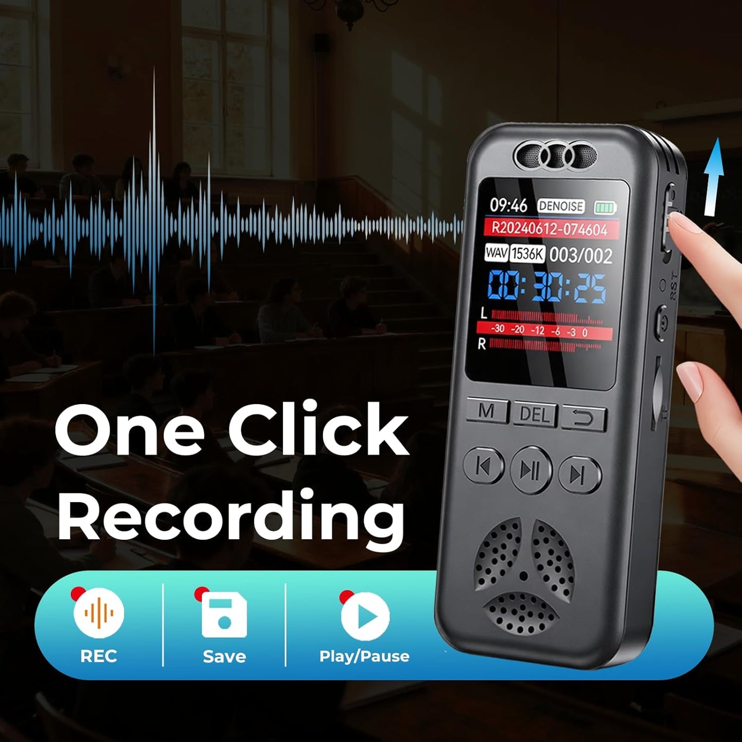 Cappsu 32GB 1536Kbps 70dB Digital Voice Recorder with Playback, Small Voice Activated Recorders, Audio, Noise