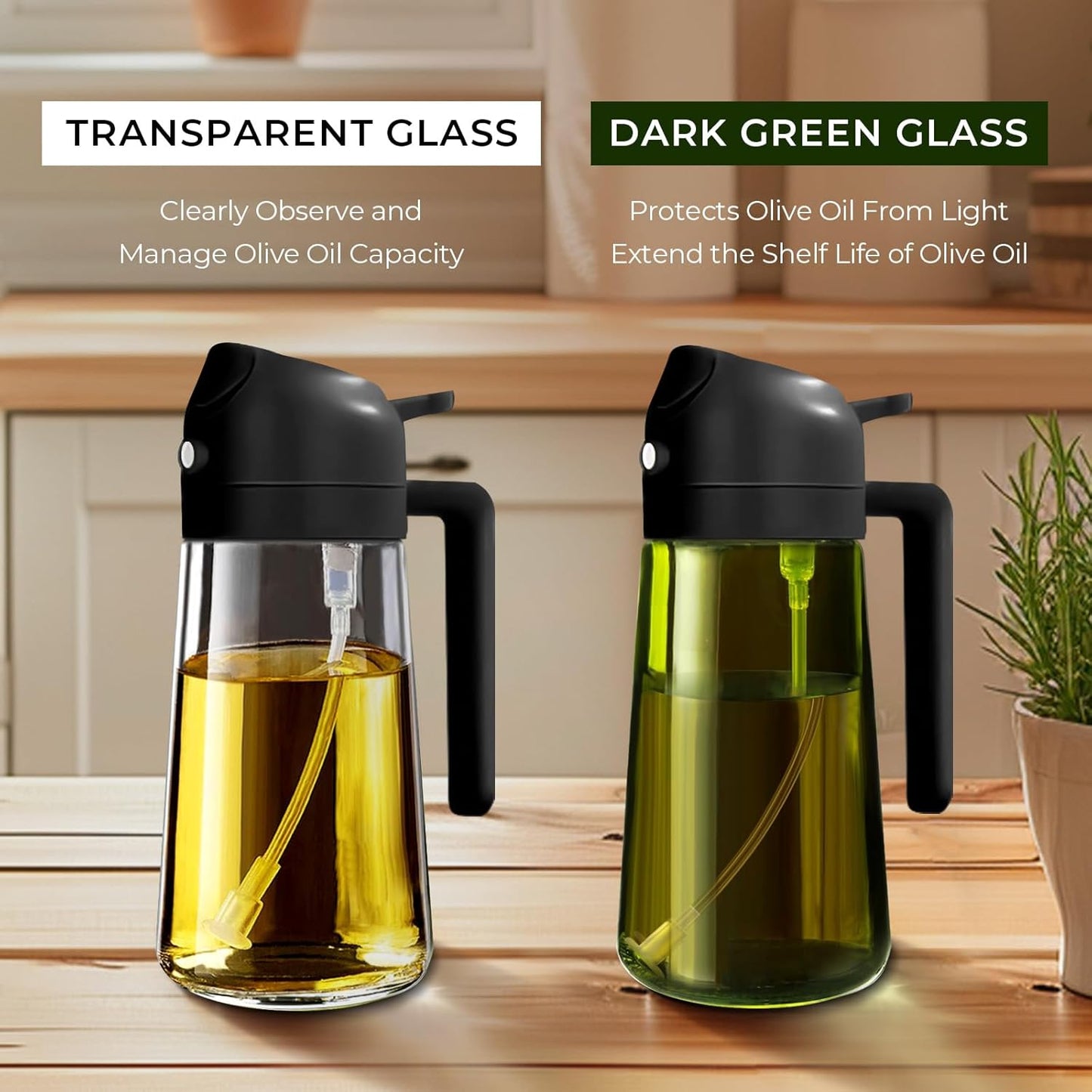 YARRAMATE Glass Olive Oil Sprayer Set - 4Pcs 16oz with Stickers, Non-Slip Mats & Cleaning Brush | Perfect Kitchen Gift
