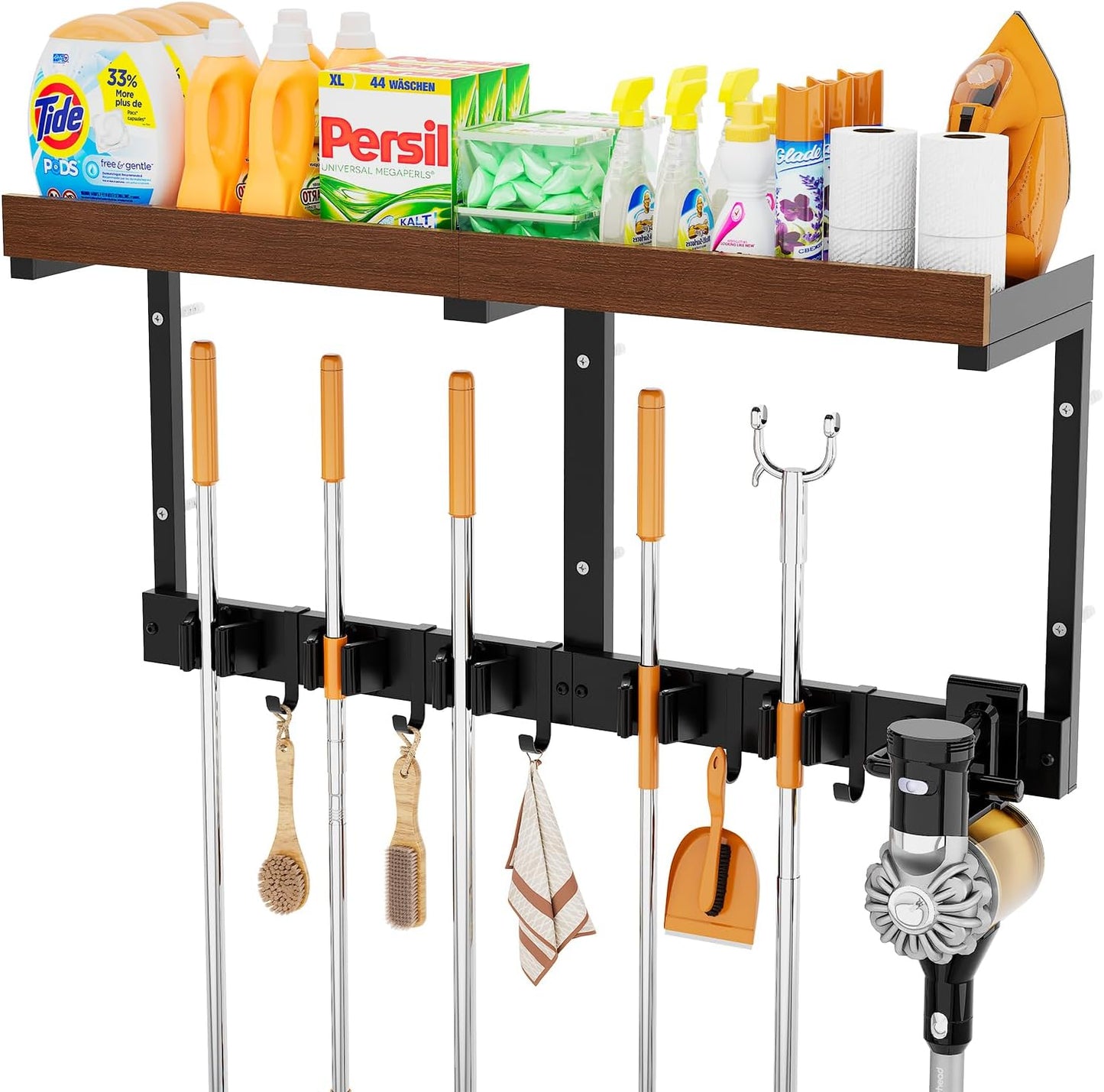 Skiennix Broom Holder Wall Mount - Versatile Cleaning Supplies Organizer with Mop Hanger & Gripper Hooks | Ideal for Home, Garage, Kitchen