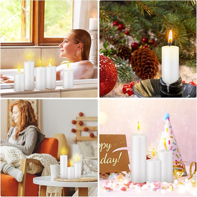 MTLEE 36 Pcs Pillar Candles Bulk Unscented Candle Set 38 Hour Long Burning Dripless for Dinner Emergency Wedding Spa Party(3 Sizes,White)