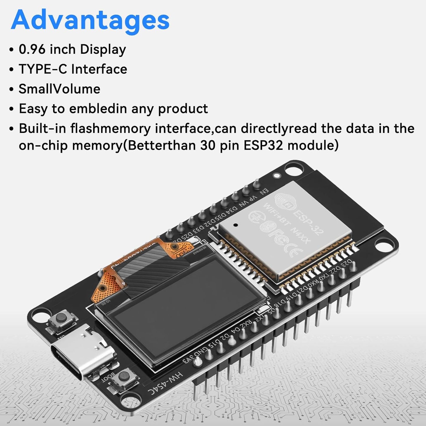 Meshnology ESP32 ESP-32S ESP-WROOM-32 0.96 inch 2.4GHz 30 Development Board mit OLED Display Dual-Mode Development
