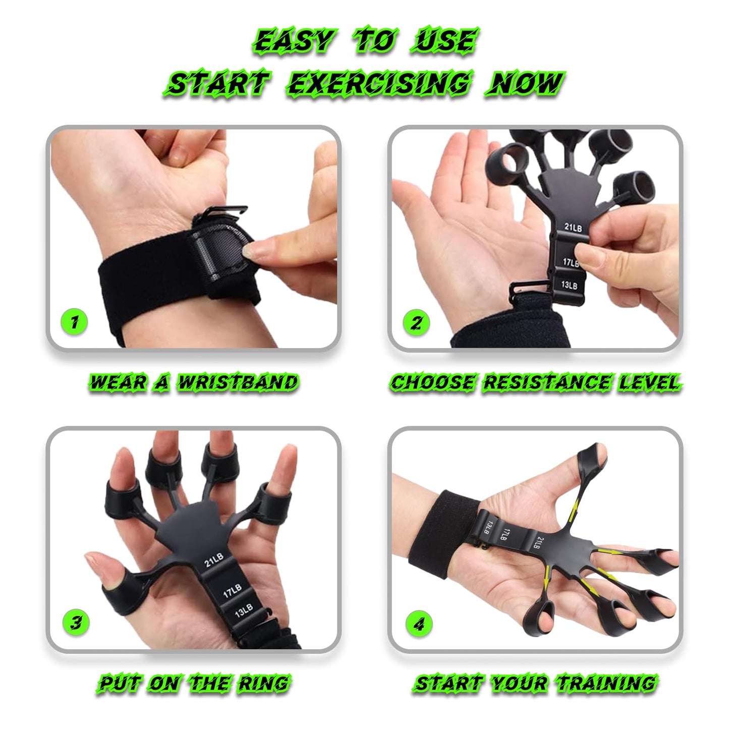 Kairsya Finger Stretcher & Hand Strengthener - 2Pcs Adjustable Finger Resistance Bands for Guitarists, Climbers, Typists, Gamers, Forearm & Hand Strength Training Wrist Exerciser (Black+Grey)
